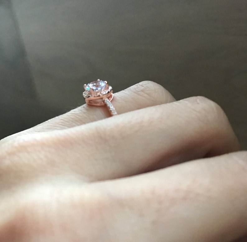 Rose Gold Ring Cubic Zirconia Engagement Ring Round Halo Etsy