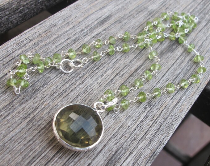 Round Green Amethyst Peridot Beaded Necklace- Genuine Natural August Birthstone Necklace- Dainty Green Gemstone Necklace