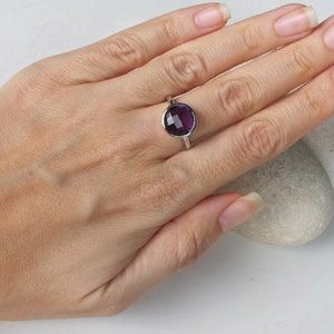 Simple Purple Amethyst Ring Round Amethyst Ring Purple Stone Ring Faceted Stone Ring Sterling Silver Ring February Birthstone Ring image 5