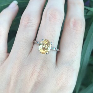 Genuine Yellow Topaz Oval Solitaire Prong Ring- Citrine Statement Cocktail Ring- Sterling Silver Yellow Ring- November Birthstone Stack Ring image 4