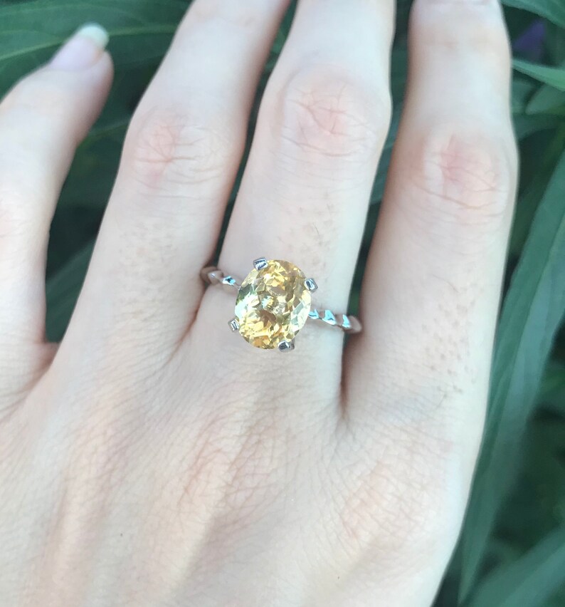 Genuine Yellow Topaz Oval Solitaire Prong Ring- Citrine Statement Cocktail Ring- Sterling Silver Yellow Ring- November Birthstone Stack Ring image 4
