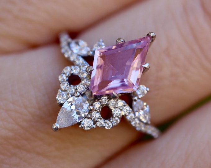 Kite Pink Morganite Sterling Silver Solitaire Ring with Half Halo