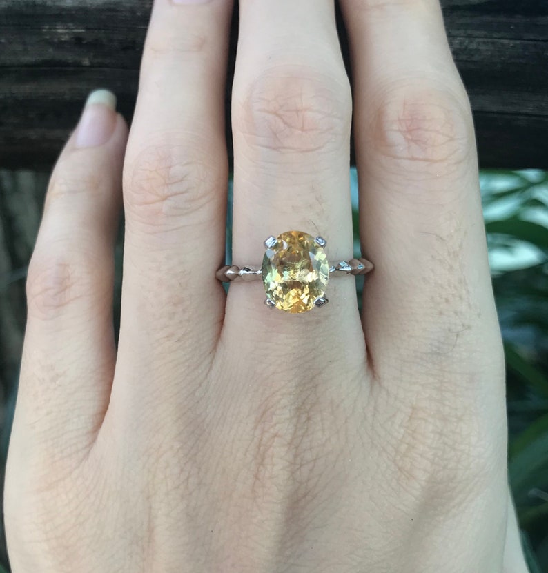 Genuine Yellow Topaz Oval Solitaire Prong Ring- Citrine Statement Cocktail Ring- Sterling Silver Yellow Ring- November Birthstone Stack Ring image 9
