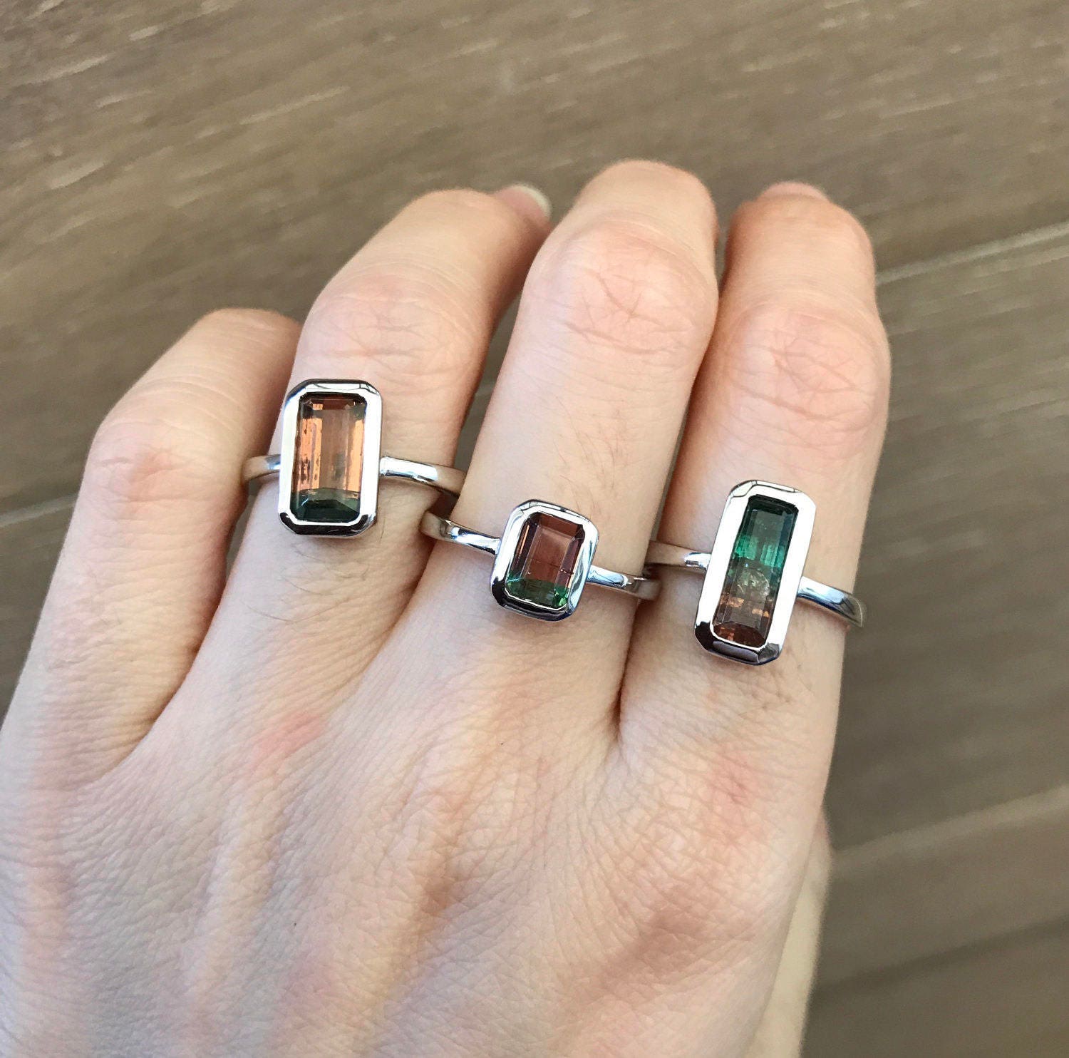 Watermelon Tourmaline Bar Ring Tourmaline Statement Sterling Silver