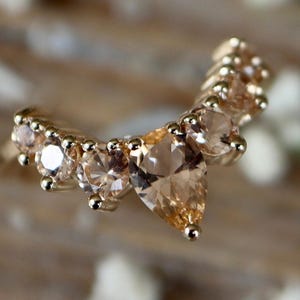 Peach Morganite Cluster Pear Round Curve Wedding Band in Solid 10k 14k 18k Gold image 10