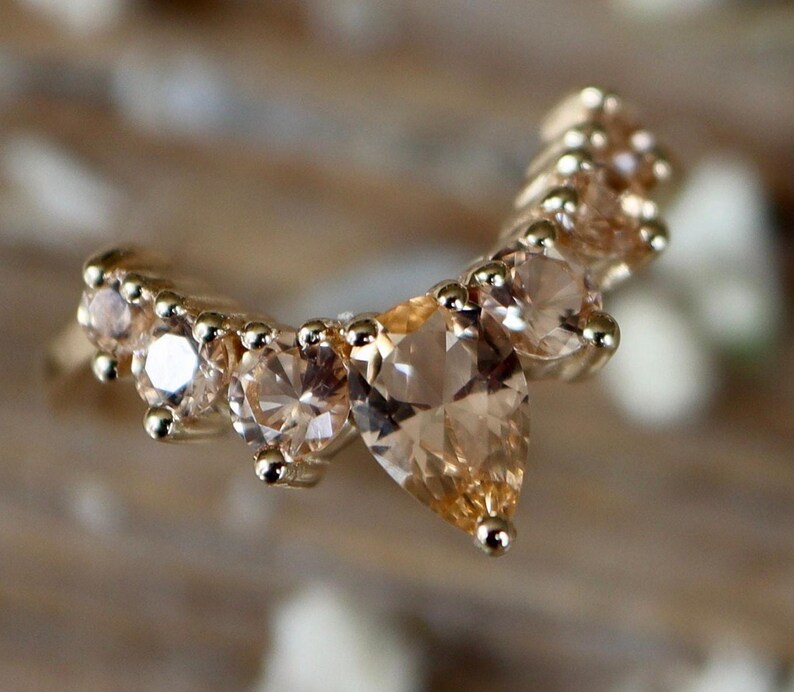 Peach Morganite Cluster Pear Round Curve Wedding Band in Solid 10k 14k 18k Gold image 10