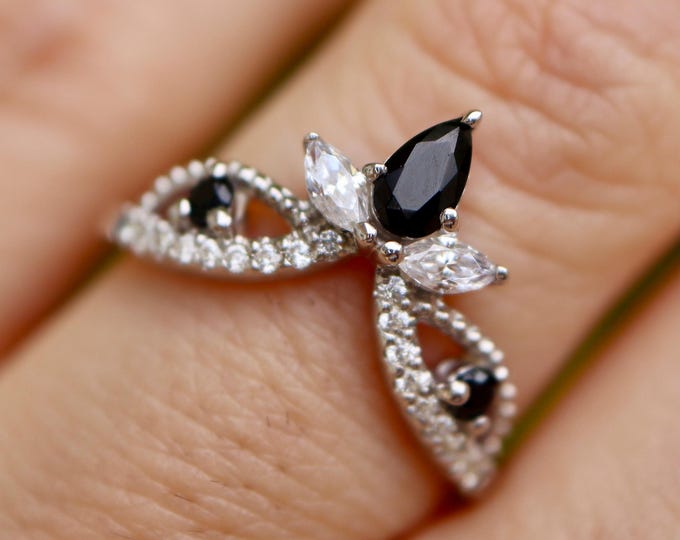 Black Onyx and Moissanite Sterling Silver Wedding Vintage Milgrain Band