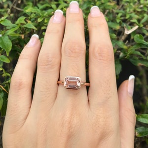 1.50ct Rectangle Natural Morganite Ring Genuine Morganite Emerald Cut Engagement Ring-East West Morganite Solitaire Minimalist Bezel Ring image 4