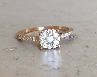 18k Cluster Diamond Ring- Rose Gold Diamond Engagement Ring- Diamond Gold Promise Ring- Round Diamond Mutlistone Ring