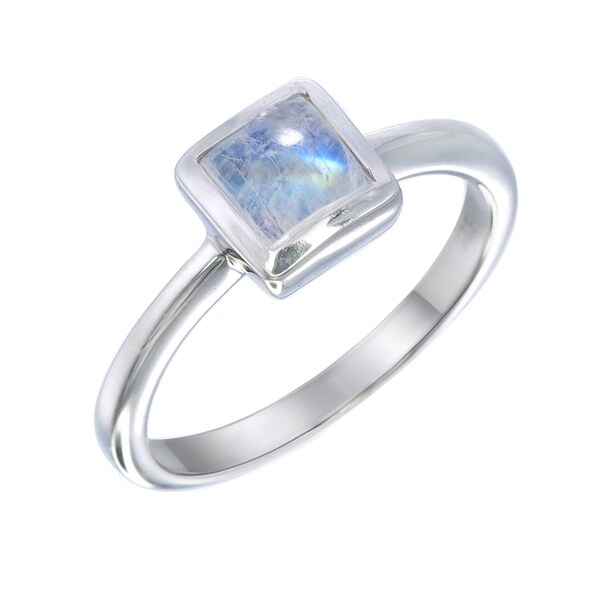 Kleine vierkante maansteen sierlijke ring- Cabochon Maansteen zilveren ring- stapelbare maansteen ring- echte natuurlijke eenvoudige maansteen bezel ring