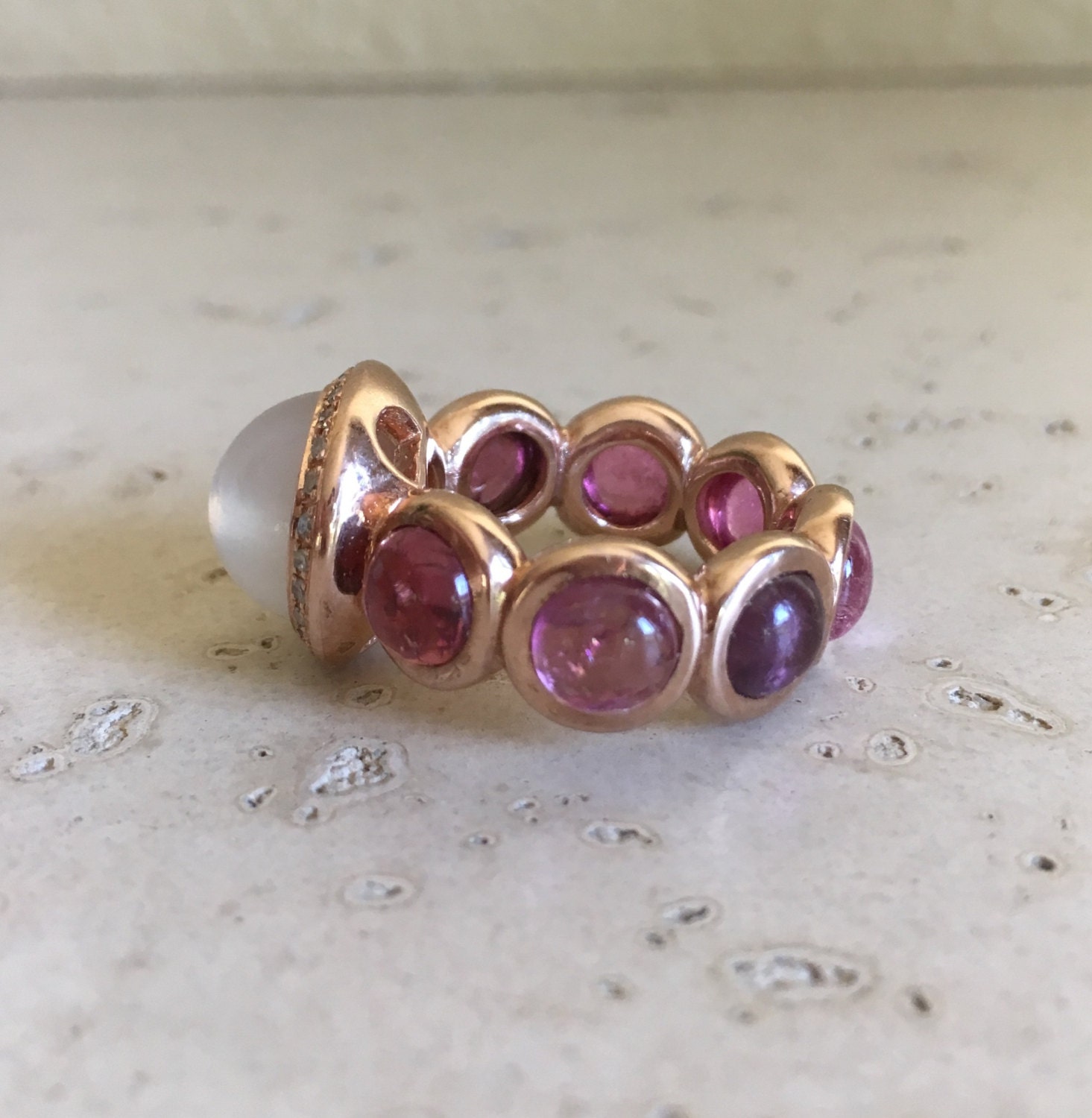Rose Gold Moonstone Ring Designer Statement Ring Unique Alternative
