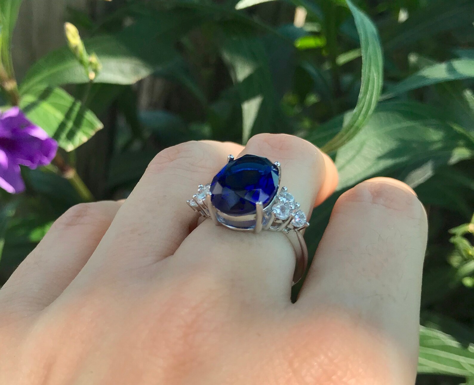 Large Blue Sapphire Oval Engagement Ring Royal Blue Sapphire | Etsy