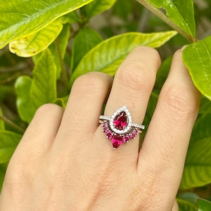 Teardrop Red Ruby 14k Gold Bridal Rings 14k White Gold Pear - Etsy