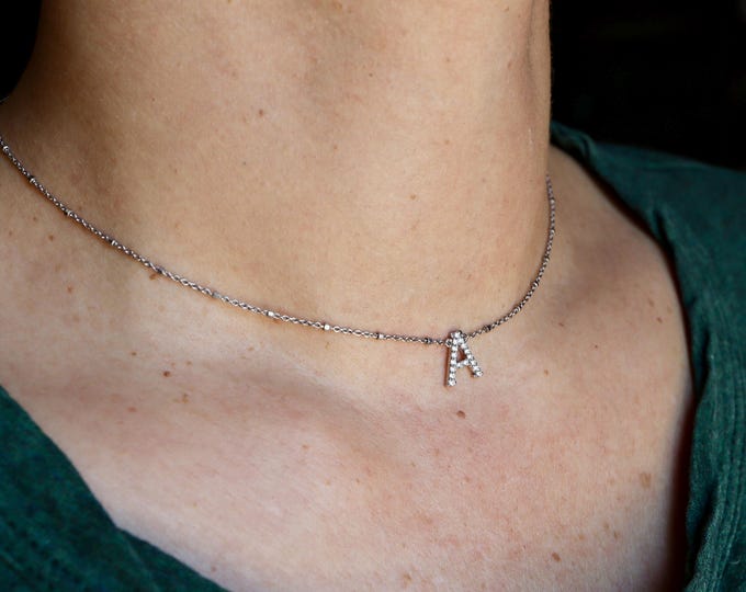 Genuine Diamond Initial Letter Satellite Sterling Silver Necklace