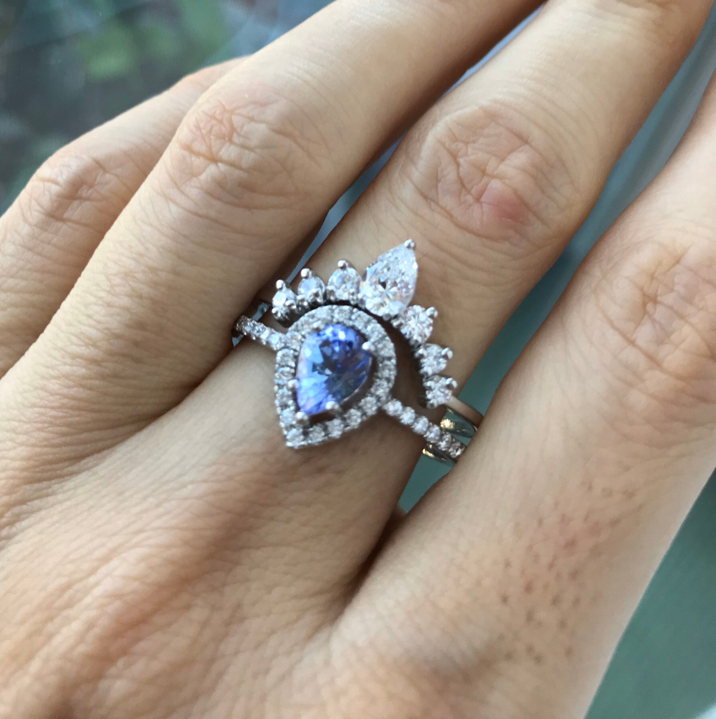 Genuine Tanzanite Teardrop Engagement Ring Set Natural Tanzanite Pear