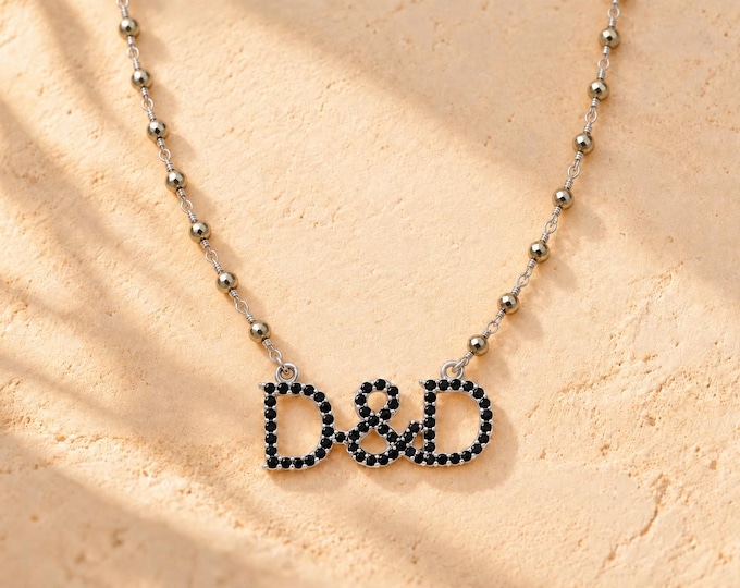Double Initial Necklace with Natural Gemstone Bead Necklace