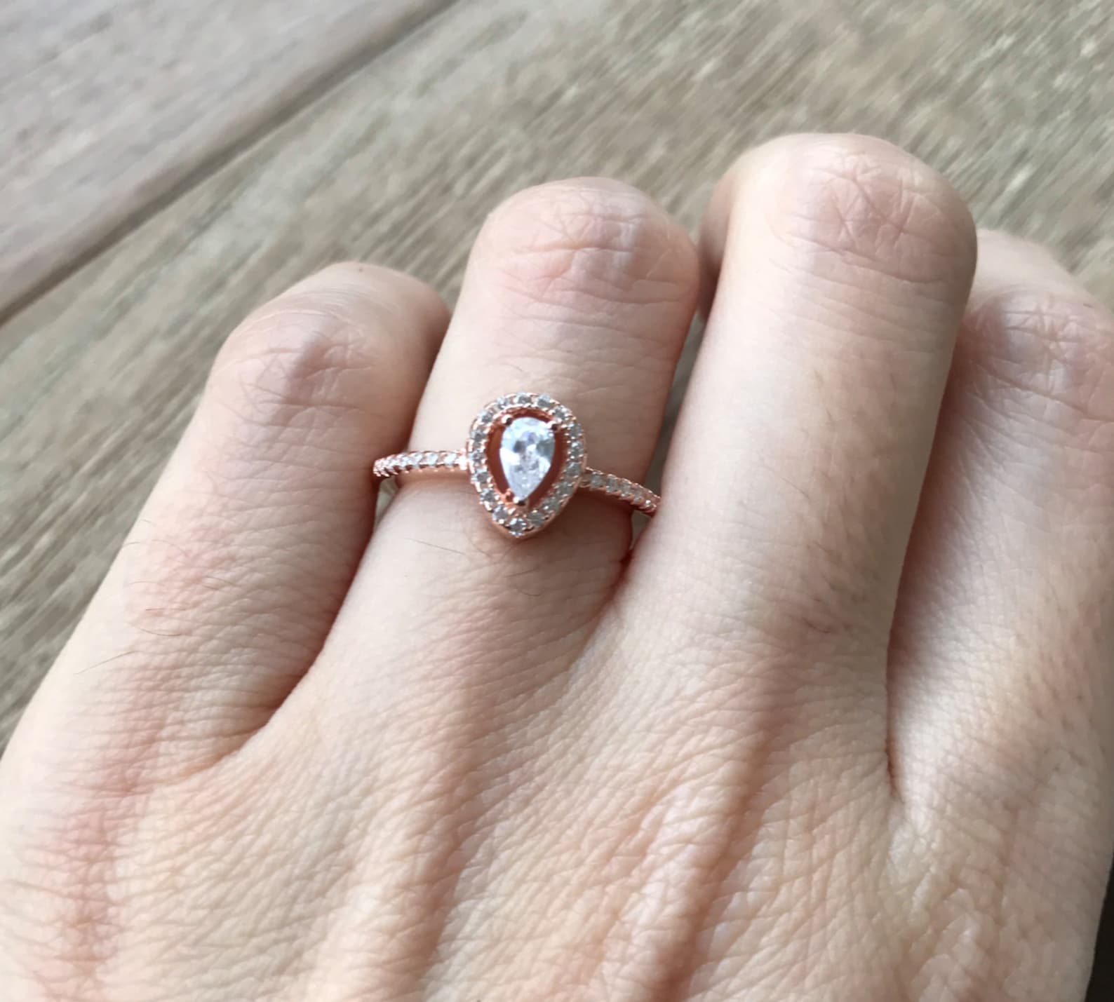 Small Rose Gold Promise Ring Pear Shape Engagement Ring Halo Etsy
