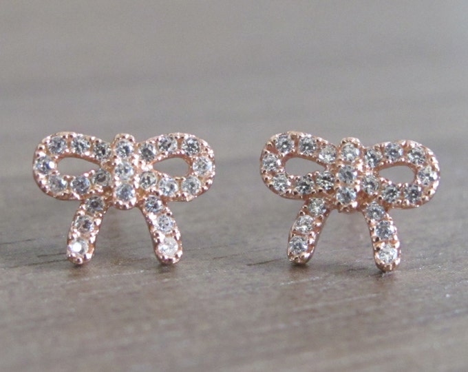 Rose Gold Bow Earring- Crystal Bow Earring- Bow Stud- Bow Earring- Rose Gold Earring- Silver Bow Earring- Silver Stud- Crystal Stud