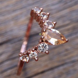 Peach Morganite Cluster Pear Round Curve Wedding Band in Solid 10k 14k 18k Gold image 1