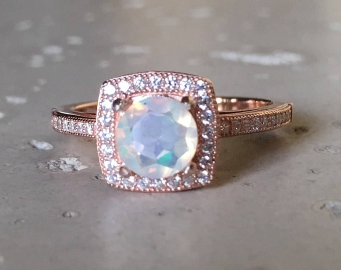 Rose Gold Engagement Ring- Welo Opal Promise Ring- October Birthstone Ring- Genuine Opal Bohemian Ring- Womens Anniversary Ring