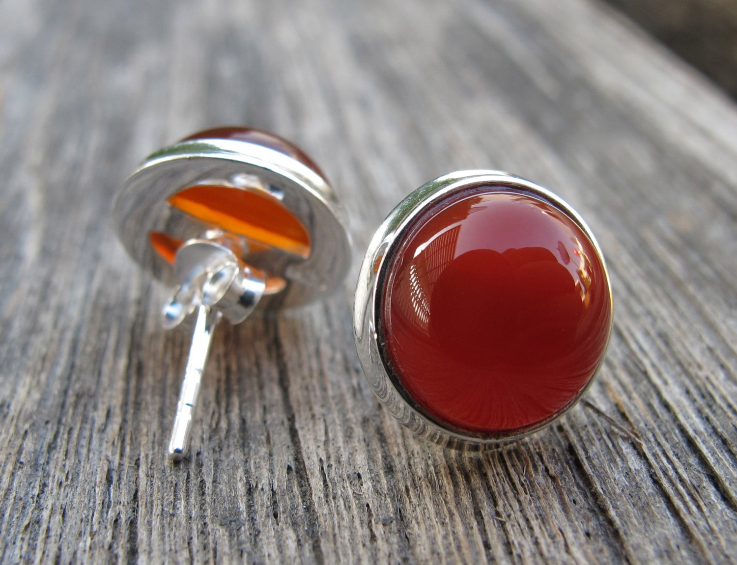 Round Carnelian Stud Earring Smooth Carnelian Post Earring Sterling