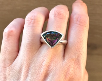 Trillion Mystic Topaz Engagement Ring- Neptune Garden Mystic Topaz