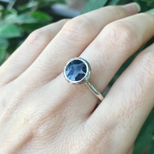 Genuine Round Blue Sapphire Promise Ring- Natural Dark Blue Gemstone Engagement Ring- Blue Stack Dainty Bezel Ring-September Birthstone Ring