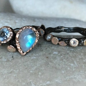 Nature Engagement Ring Moonstone Opal Ring Set Bridal Unique Engagement Ring Set