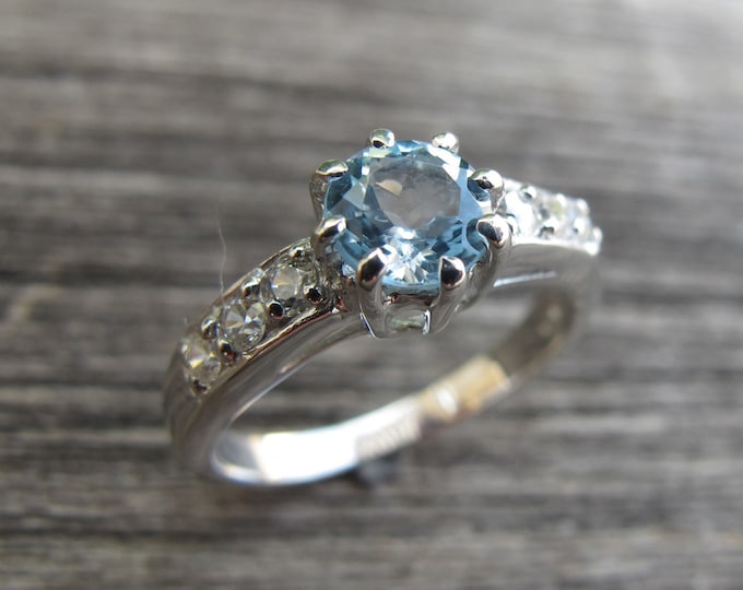 Blue Topaz Solitaire Engagement Ring- Round Blue Stone Promise Ring- December Birthstone Ring- 8 Prong Ring-Genuine Topaz Anniversary Ring