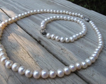 Genuine Pearl Jewelry Set Freshwater Pearl Jewelry Earring Bracelet Necklace Real White Pearl Jewelry Bridal Pearl Jewelry