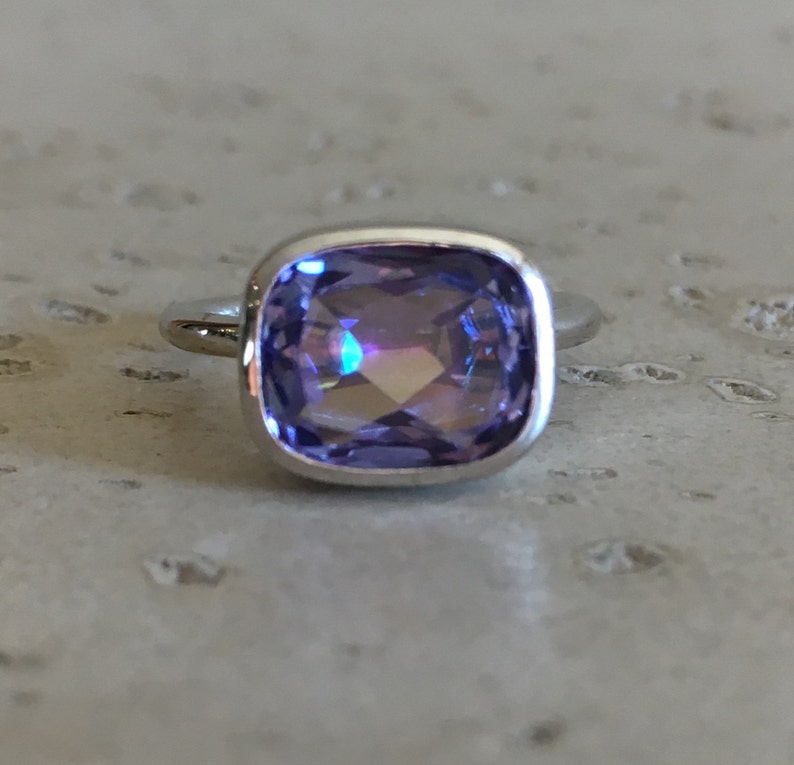 Unique Gemstone Ring Solitaire Blue Purple Statement Ring Neptune Garden Topaz Ring Rectangle Mystic Topaz Ring East West Gemstone Ring