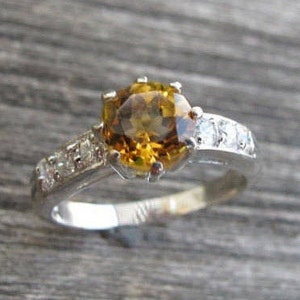 Natural Citrine Engagement 8 Prong Ring-Genuine Round Silver Promise Ring- Orange Yellow Solitaire Anniversary Ring-November Birthstone Ring