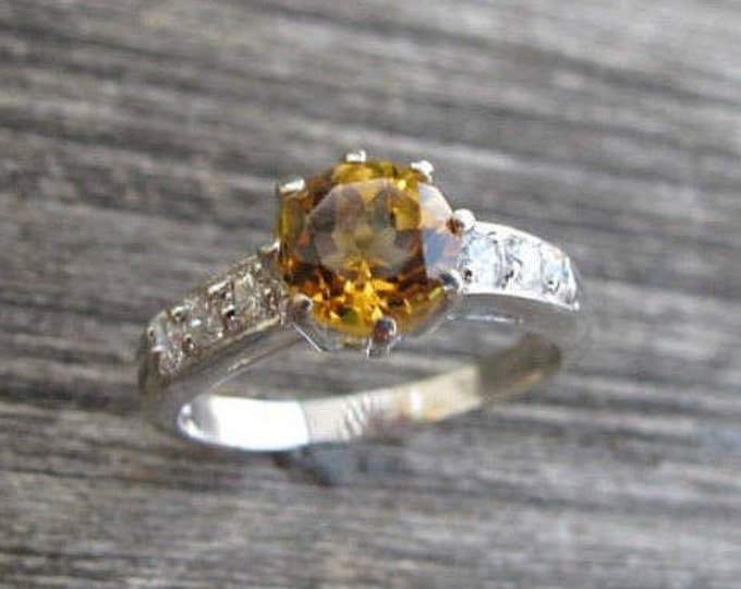 Natural Citrine Engagement 8 Prong Ring-Genuine Round Silver Promise Ring- Orange Yellow Solitaire Anniversary Ring-November Birthstone Ring