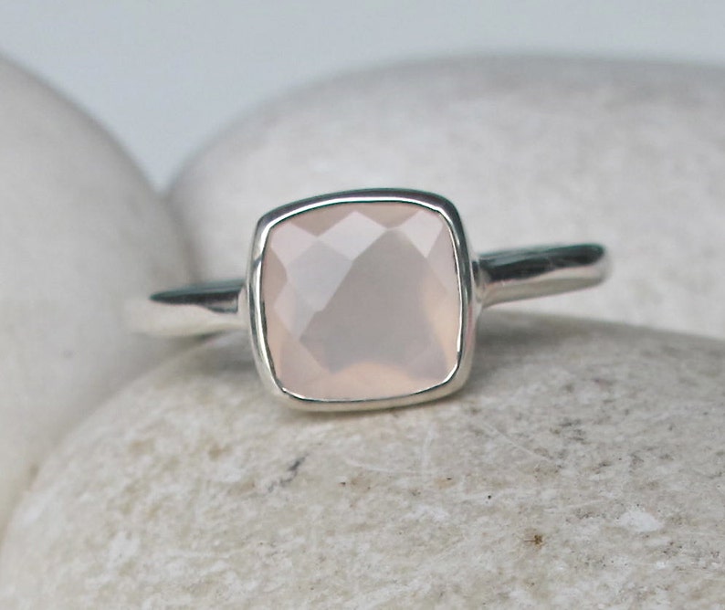 Stackable Pink Chalcedony Ring Square Shape Pink Ring Light Etsy