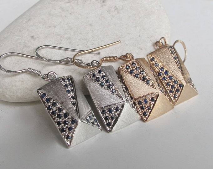 Geometric Contemporary Earring- Gemstone Statement Earrings- Designer Minimalist Earring- Rectangle Sterling Silver Earring