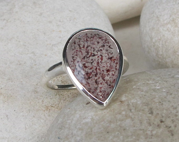 Teardrop Red Fire Quartz Solitaire Ring - Large Red Quartz Minimalist Bezel Pear Statement Ring- Natural Solitaire Lepidocrocite Ring