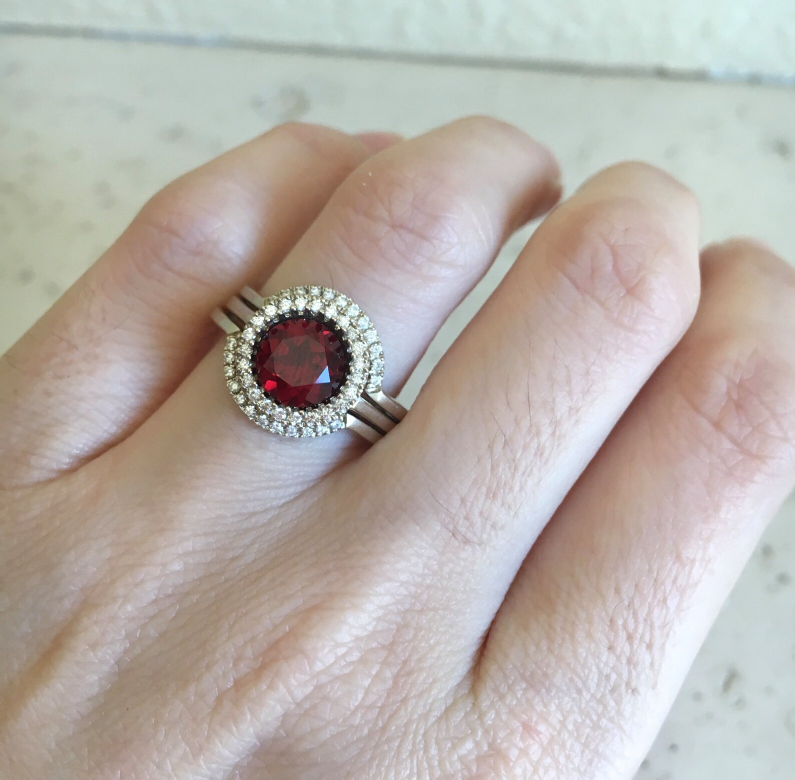 Round Halo Engagement Ring Set Rose Gold Bridal Etsy