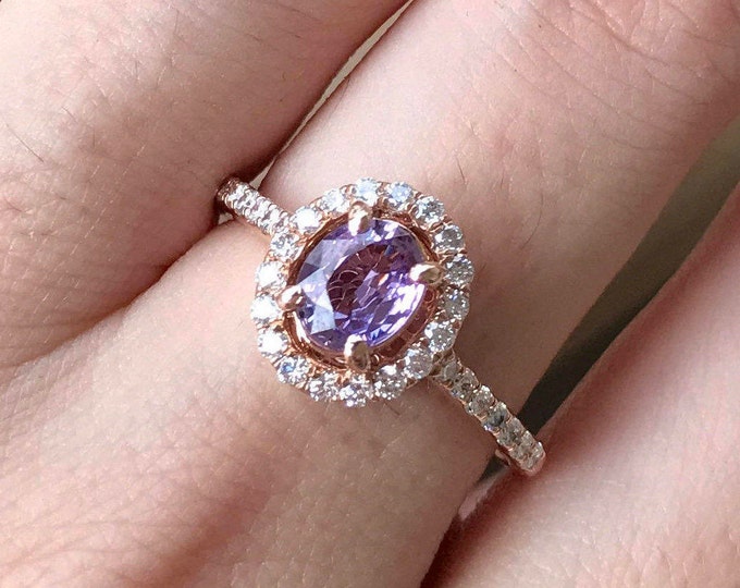 0.80ct Purple Sapphire Oval Engagement Ring- Rose Gold Sapphire Ring- Genuine Sapphire Promise Ring- Alternative Purple Gemstone Ring