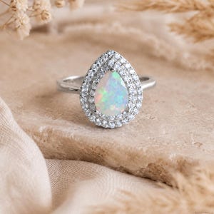 Teardrop Double Halo Genuine Opal Ring image 2