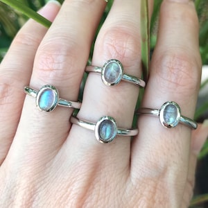 Genuine Oval Labradorite Dainty Silver Ring