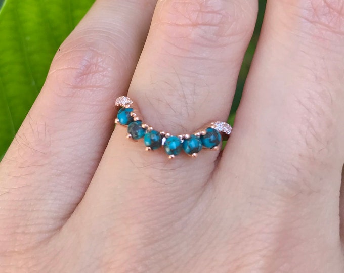 Round Genuine Turquoise Diamond Curved Wedding Band
