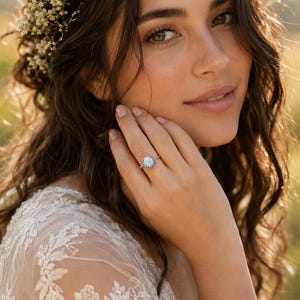 Genuine Round Facet Rainbow Opal with Pink Ruby Halo Solitaire Sterling Silver Ring