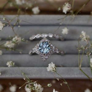 Genuine Aquamarine Vintage 2 Ring Bridal Set Aquamarine Engagement Ring ...