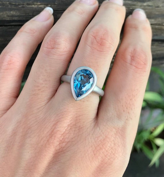 Buy Pear Swiss Blue Topaz Engagement Ring Blue Teardrop Promise