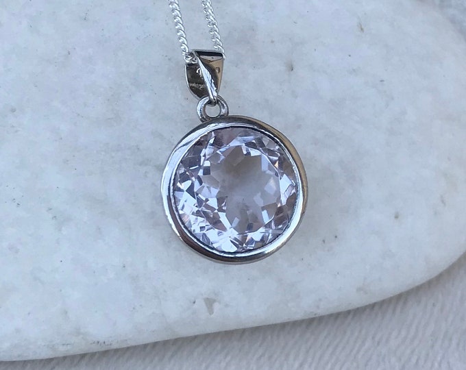 Light Purple Amethyst Round Necklace- Amethyst Sterling Silver Minimal Necklace- Genuine Amethyst Simple Bezel Pendant Necklace