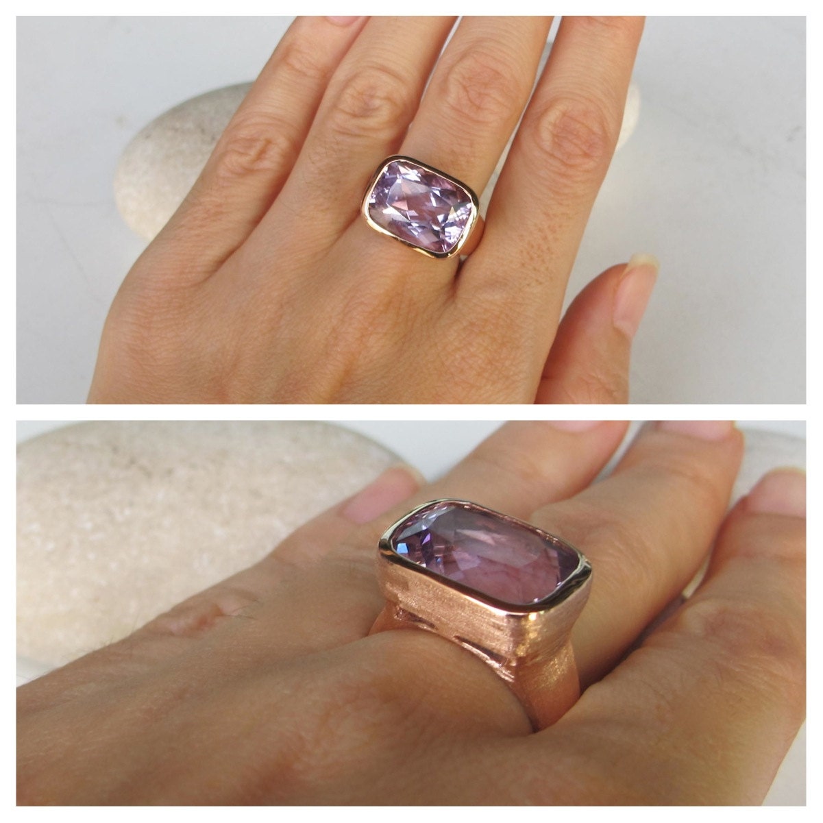 Amethyst Ring Rose Gold Large Rectangle Ring February