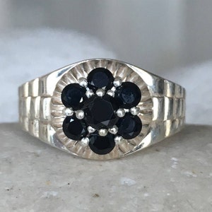 Mens Wedding Gemstone Band- Rolex Style Wedding Band- Unisex Black Stone Band- Mens Band Statement Ring- Deco Engagement Ring