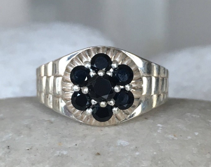 Mens Wedding Gemstone Band- Rolex Style Wedding Band- Unisex Black Stone Band- Mens Band Statement Ring- Deco Engagement Ring