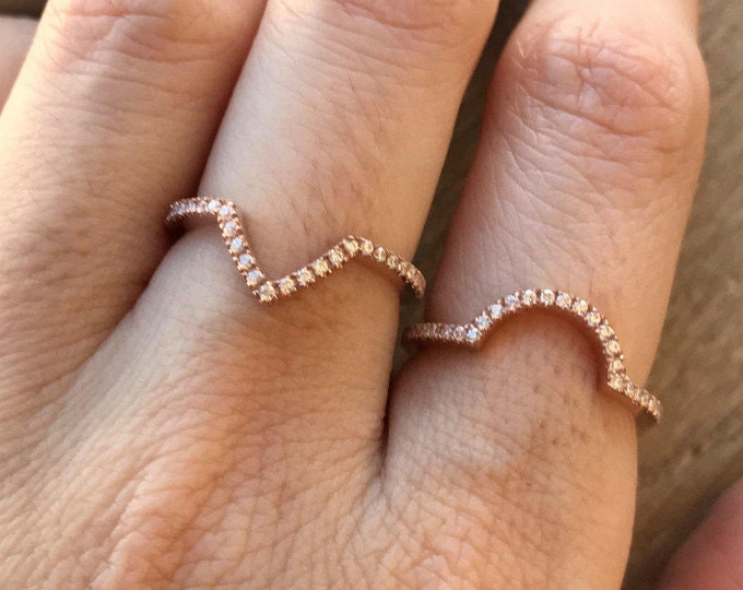 Rose Gold Chevron Wedding Band- Rose Gold Contour Band- Half-Circle Ring- Half Eternity Band- Matching Wedding Band- Womens Wedding Band