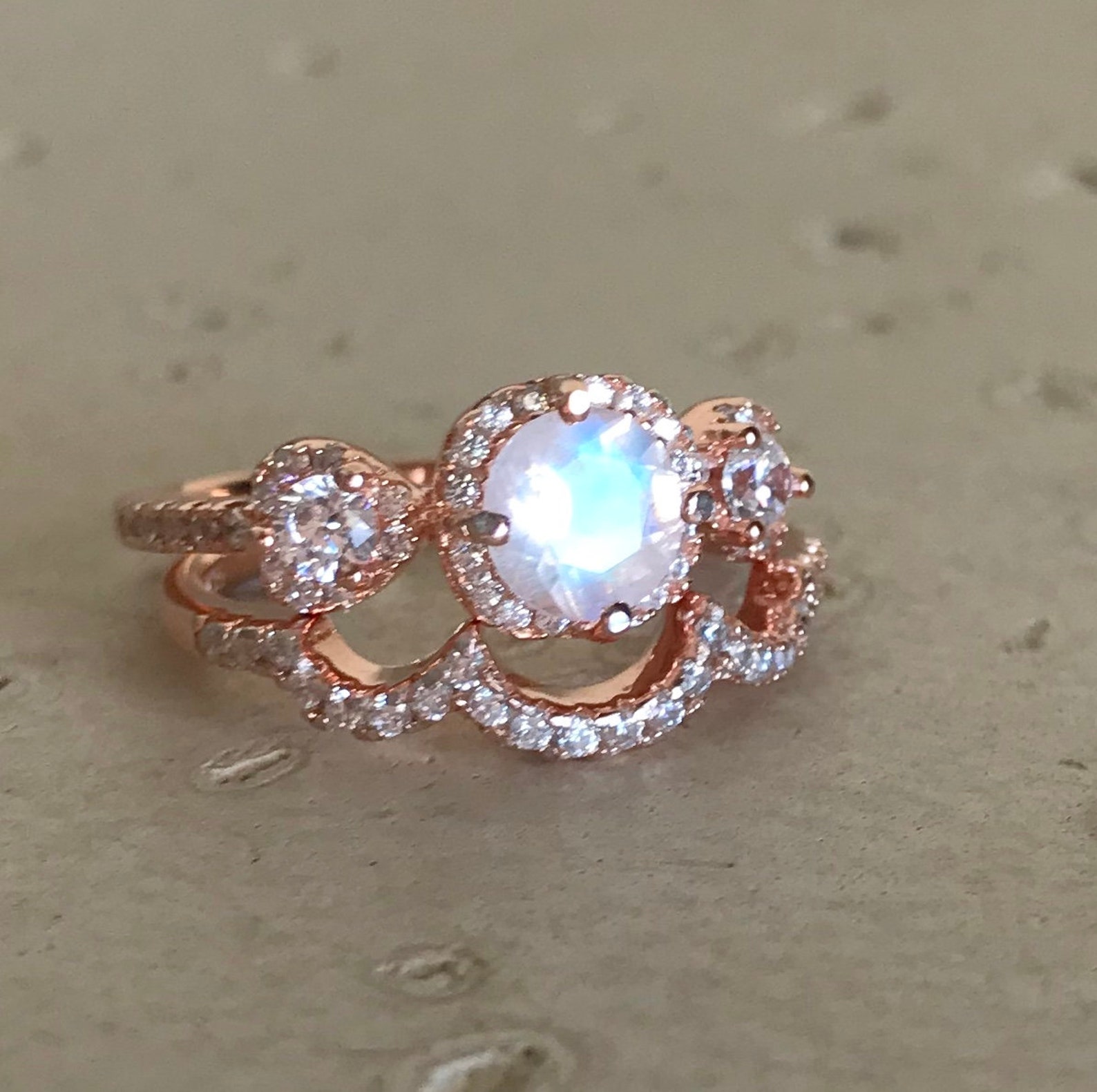 Moonstone Bridal Ring Set Rainbow Moonstone Engagement Ring | Etsy UK